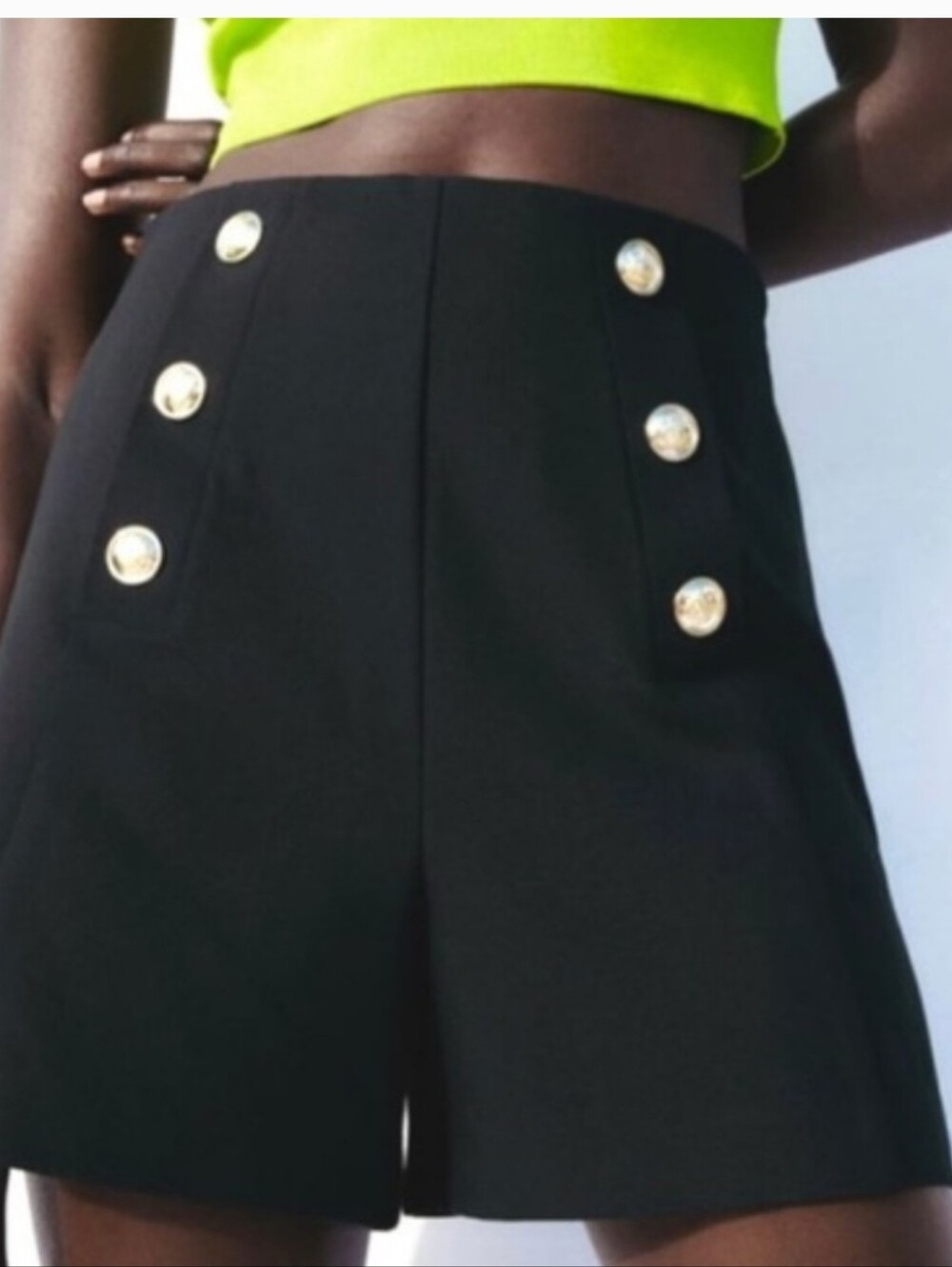 Zara ✨️ Women's Black High-Waist Sailor Shorts with Gold Buttons Size S